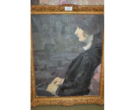 Daniel Dowling, signed oil on canvas, portrait of a seated lady, 20ins x 16ins