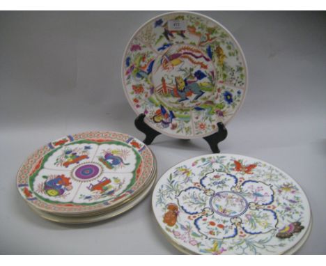 Group of seven modern Royal Worcester plates decorated with early Worcester designs
