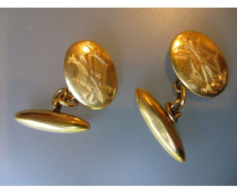 Pair of 18ct gold cufflinks engraved with initials