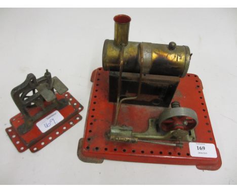 Mamod steam stationary engine together with another smaller model of a bench drill