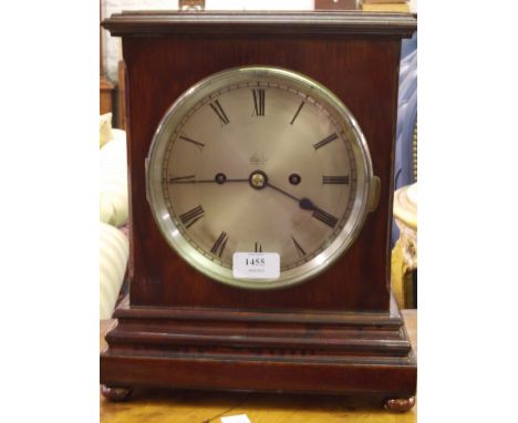 Samuel Smith and Sons, makers to the Admiralty, early 20th Century mahogany stained oak mantel clock, the silver dial with Ro