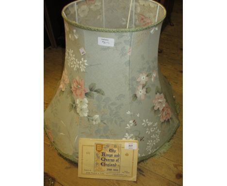 John Player cigarette card album, Kings and Queens of England, together with a large green floral lamp shade