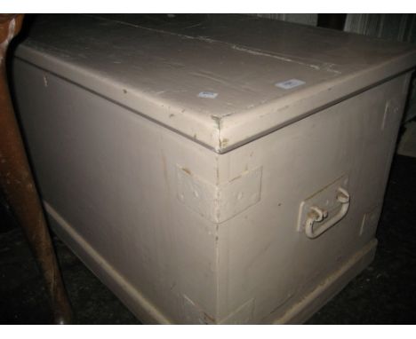 19th Century painted pine trunk with hinged cover