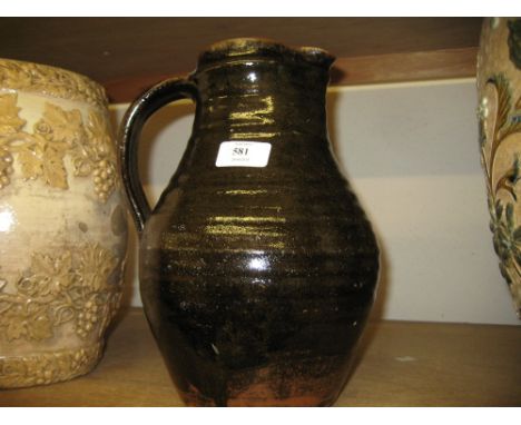 Large David Leach brown glazed pottery jug (small chip to rim)