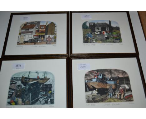 Set of four small Chad Coleman artist signed Limited Edition engravings, coastal scenes
