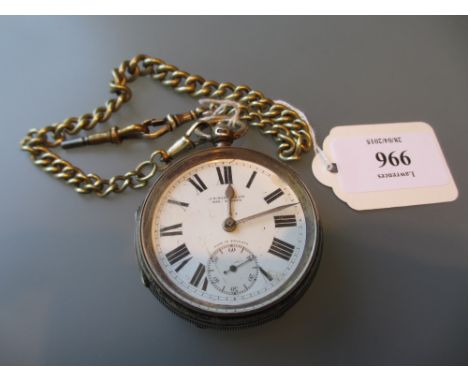 Silver cased open face pocket watch with enamel dial and a silver plated guard chain (a/f)