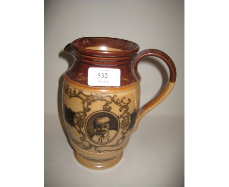 Doulton Lambeth stoneware jug decorated with a portrait of W.G. Grace and further portraits of George Giffin and K.S. Ranjits
