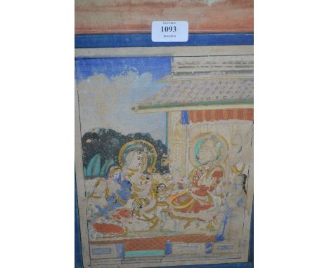 Three framed Indo / Persian school paintings, figures with dignitary, hunting scene and portrait