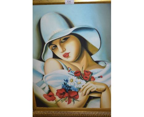 20th Century oil on canvas, head and shoulder portrait of an Art Deco lady, 23.5ins x 19.5ins, gilt framed