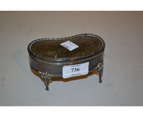 Silver and tortoiseshell inlaid kidney shaped trinket box (a/f)