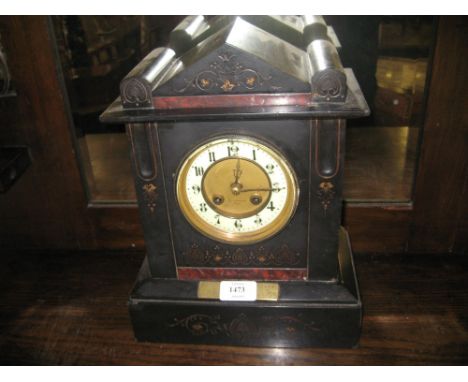 19th Century black slate marble mounted two train mantel clock