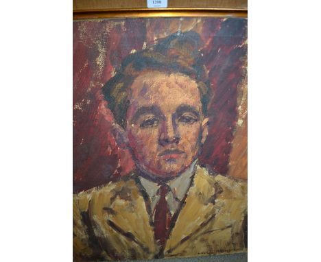 20th Century oil on canvas, head and shoulder portrait of a gentleman, signed indistinctly, 26ins x 22ins, unframed