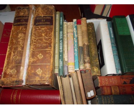 Two part leather bound volumes ' Encyclopaedia of Architecture ' by P. Nicholson, 1852 (a/f) together with a collection of ar
