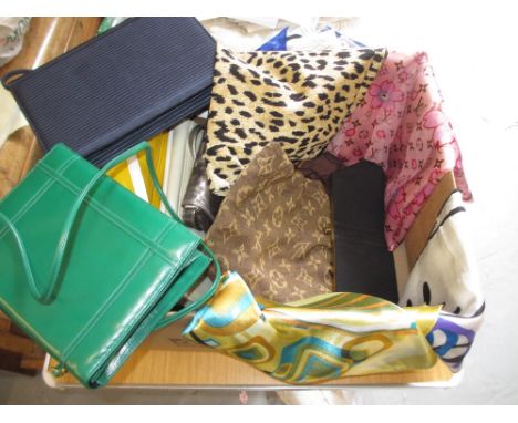Collection of eleven various vintage hand bags and ten scarves