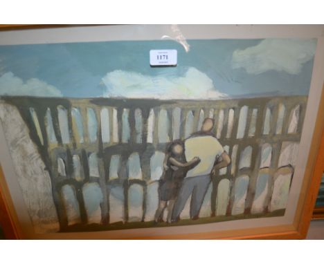 Anders Hispano, oil on card of two figures by a bridge at Toledo, signed and framed, 20ins x 24ins, together with a set of te