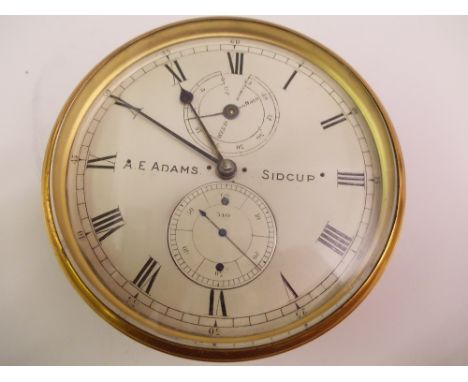 19th Century two day marine chronometer, the 4.5in silvered dial with Roman and Arabic numerals inscribed A.E. Adams, Sidcup 