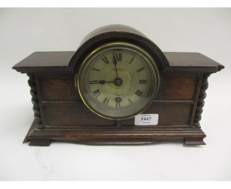 Early 20th Century oak cased mantel clock with single train French movement, the dial signed Hughes and Son, London