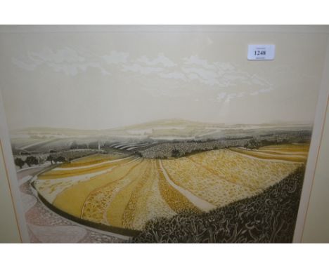 Limited Edition wood block print, No. 70 of 100, entitled Dorset landscape by Robert Barnes and two Limited Edition prints by
