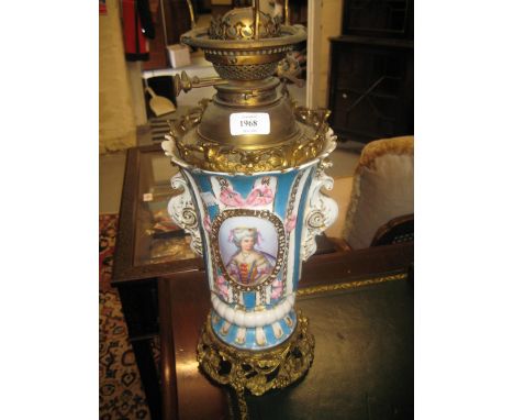 19th Century French porcelain and gilt metal oil lamp base (lacking shade)