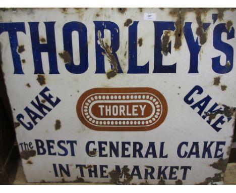 Thorley's enamel sign in blue, red and white, ' The Best General Cake in the Market ' (heavily chipped), 27ins x 32ins