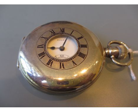 Birmingham silver cased half hunter pocket watch, the enamel dial with Roman numerals and subsidiary seconds, the movement st