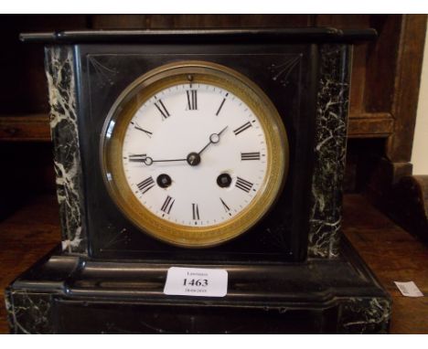 19th Century black slate and flecked marble two train mantel clock