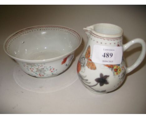 Chinese porcelain jug and basin, painted with flowers and insects