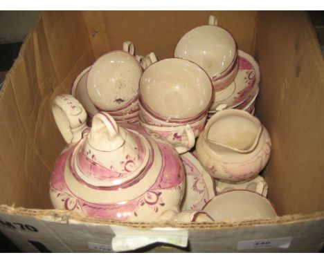 19th Century English pink lustre decorated ten place setting tea service