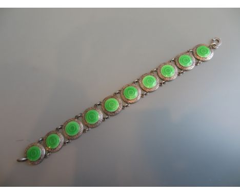 Silver and green enamel bracelet in box