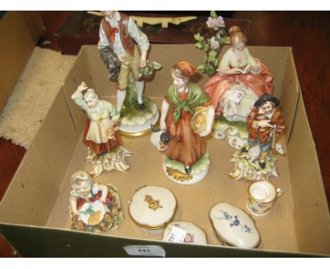Quantity of Naples porcelain figures together with a quantity of trinket boxes, ornaments etc.