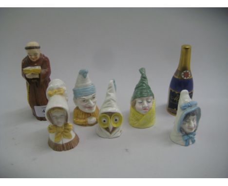 Collection of six modern Royal Worcester candle extinguishers, ' Mr Caudle ', ' Al ', ' Punch Young ', ' Girl ', ' Mrs Caudle