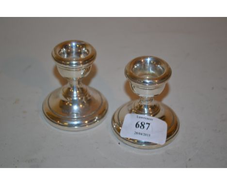 Small Birmingham silver candlestick and a silver plated Old English pattern canteen of cutlery in original fitted box
