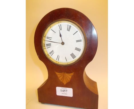 Edwardian mahogany and inlaid mantel clock with enamel dial and Roman numerals