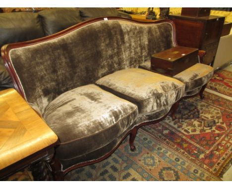 Reproduction brown plush upholstered three seater sofa in French style