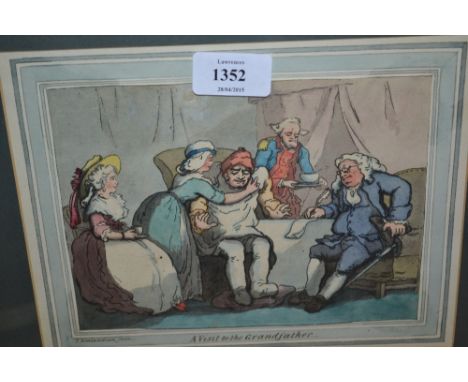 After Rowlandson, watercolour (possibly on print base), ' A Visit to the Grandfather '