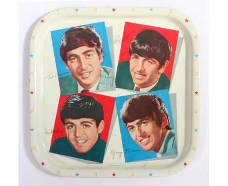 1964 Beatles Worcester Ware metal tray, 33.5 x 33.5cm.