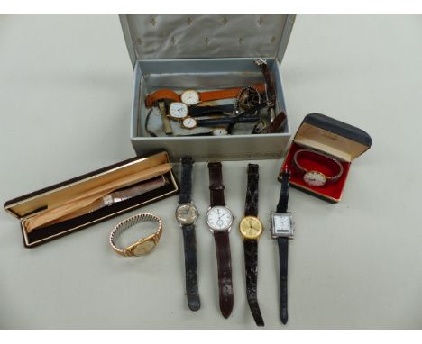 A COLLECTION OF WATCHES TO INCLUDE A VERITY PRESENTATION WRIST WATCH, ROTARY, TREBEX, NEWMARK 52, ETC. 