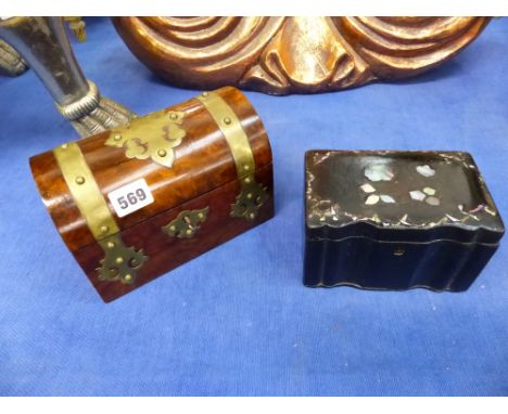 A VICTORIAN WALNUT STATIONARY BOX, AND A TEA CADDY. 