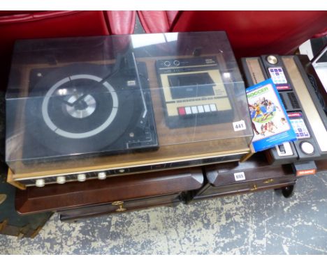 A RETRO STEREOSOUND CASSETTE/ RECORD PLAYER, AND A INTELLIVISION GAMING SYSTEM. 