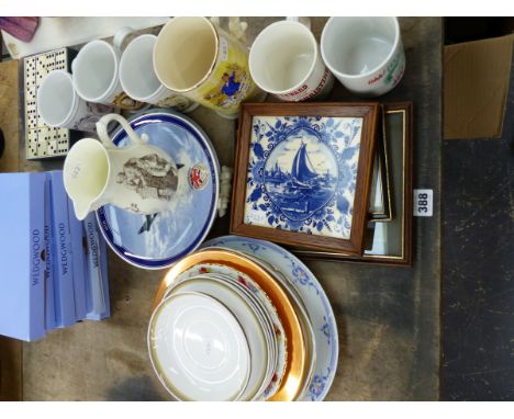 SEVEN BOXED WEDGEWOOD PLATES, A ROYAL WORCESTER SHAKESPEARE COMMEMORATIVE JUG AND OTHER CHINA WARES. 