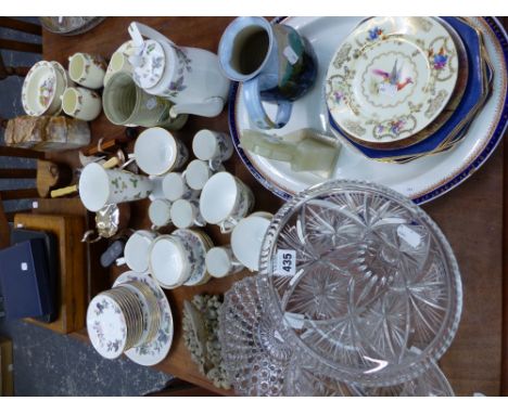 A SMALL COLLECTION OF BUNNYKINS CHINA WARES, SILVER PLATED CUTLERY, A WORCESTER JUNE GARLAND COFFEE SERVICE, GLASS WARES ETC.