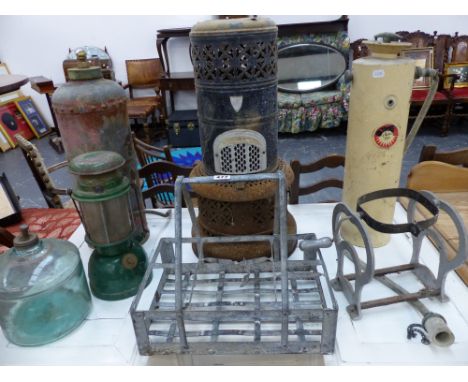 TILLY LAMP, VINTAGE FIRE EXTINGUISHER, PARAFFIN HEATER ETC.