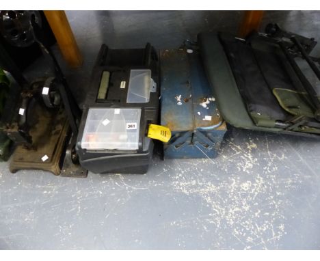 TWO TOOL BOXES , A SEWING MACHINE ETC. 