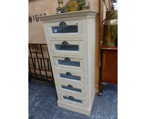 A VINTAGE STYLE CHEST OF SIX GLAZED FRONT DRAWERS. 