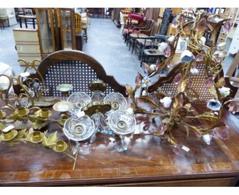 DECORATIVE CHANDELIER, WALL LIGHTS AND CANDLE STANDS. 