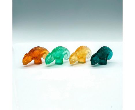 Set of four adorable and realistic chameleons in frosted colored crystal including turquoise, light green, yellow, and amber.