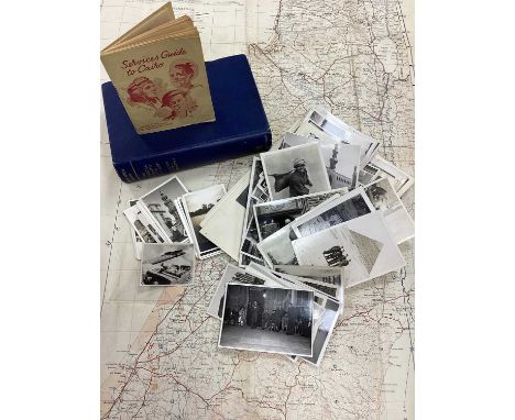WWII Middle East British Army Soldiers Photographs, linen backed, military map Palestine 1942, 'Service Guide to Cairo' bookl