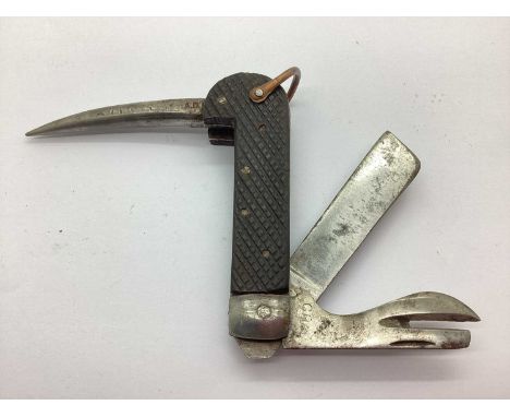 British Army Jack Knife, with merlin spike and tin opener, manufacturer George Wostenholme, Sheffield, similar jack knife sta
