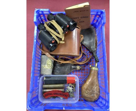 WWII British Military 6 x 30 Prismatic Binoculars and Case, by Taylor - Hobson 1943, trench art Royal Artillery cup, Lee Enfi