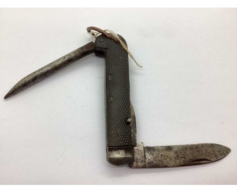 Interwar British Army Jack Knife, with marlin spike and tin opener manufactured in Sheffield, England 1938, with broad arrow